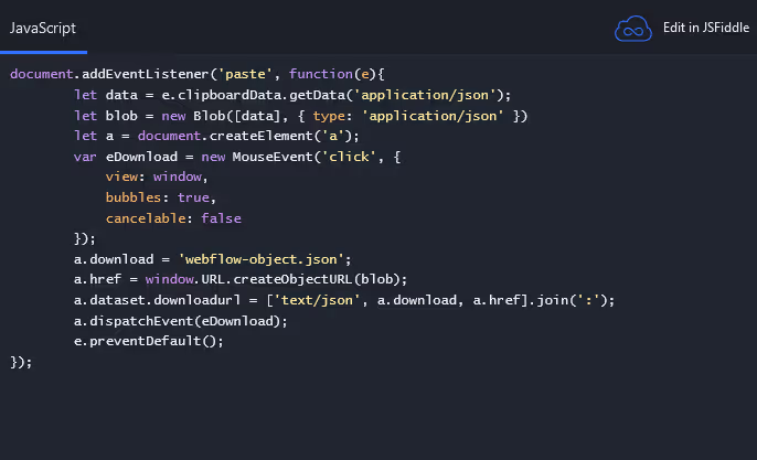 Extraction du code JSON du bloc Webflow