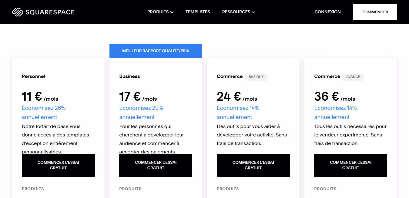 Inconvénients de l'utilisation de Squarespace: couteux 