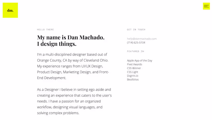 Exemple de portfolio en ligne sur Webflow: Dan Machado