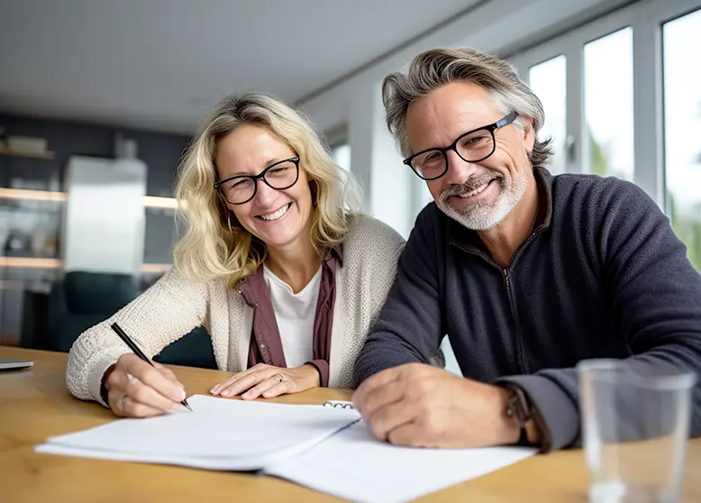 A couple signing documents