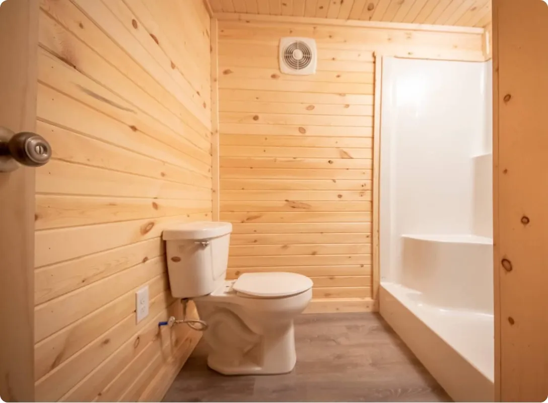 Tiny home kitchen and bathroom interior by Backyard & Beyond in Missouri