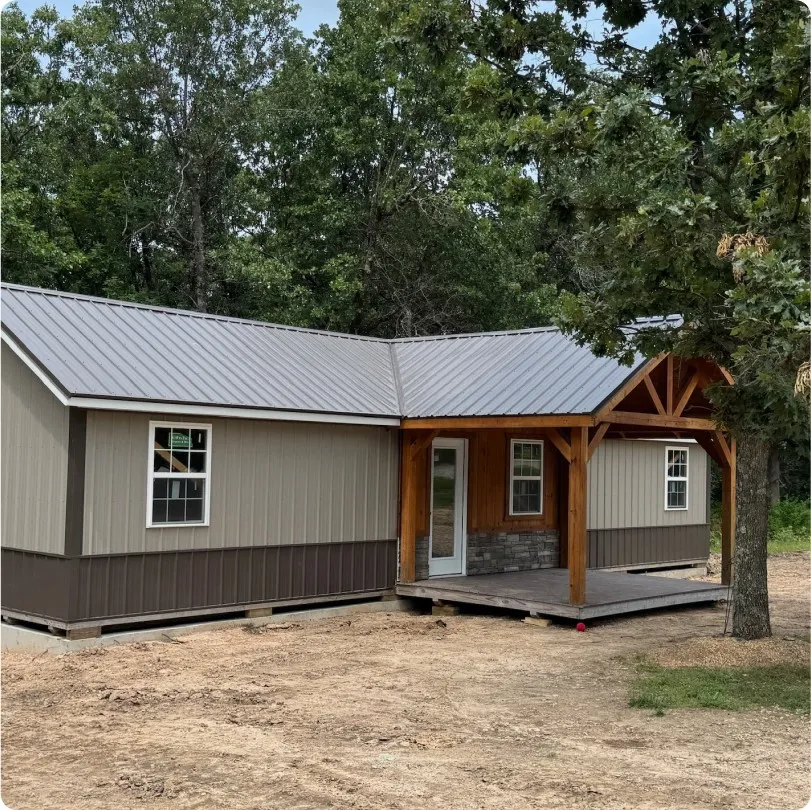 Tiny home finished cabin porch view by Backyard & Beyond in Missouri