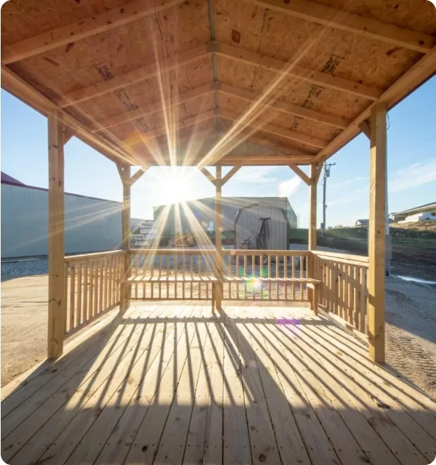 Interior view of wood pavilion by Backyard & Beyond in Missouri
