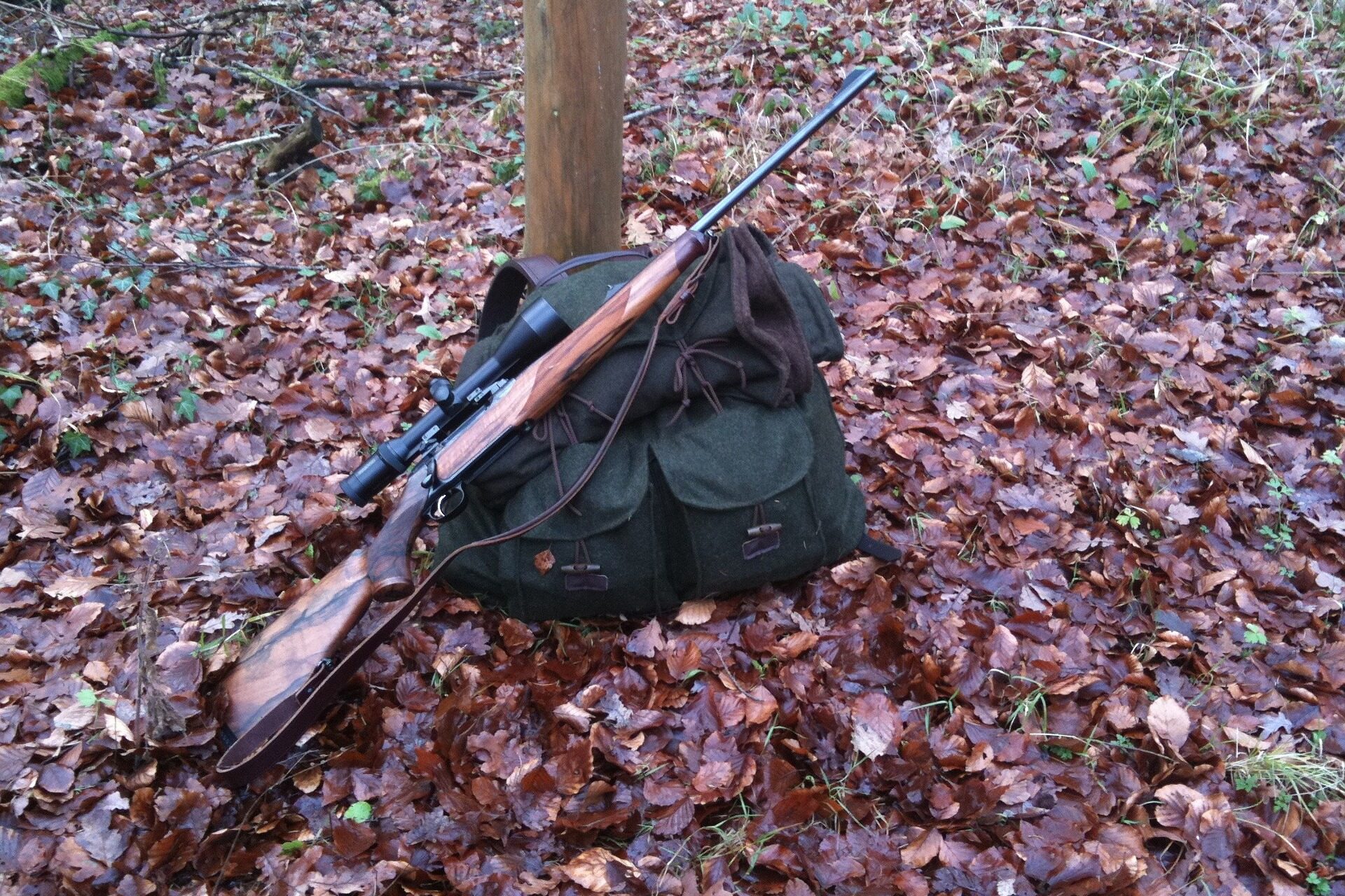 Hunting rifle stored inside a Missouri hunting cabin