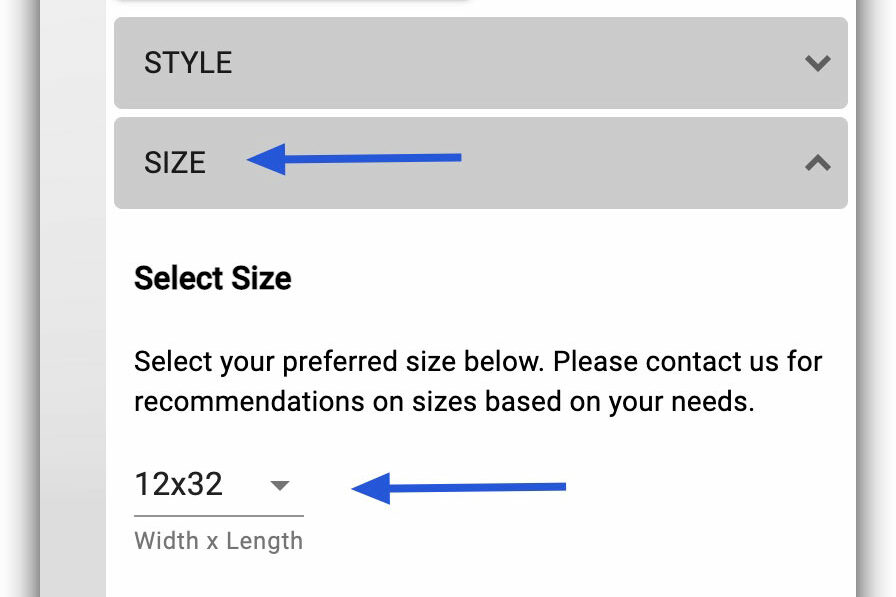 Missouri 3D shed builder menu for picking building size