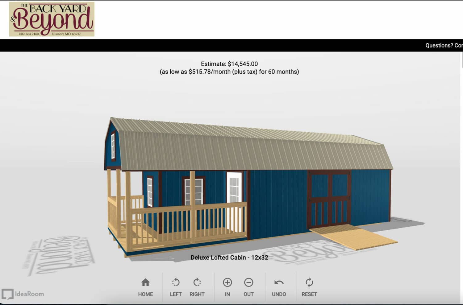 Missouri 3D shed builder roof color options panel
