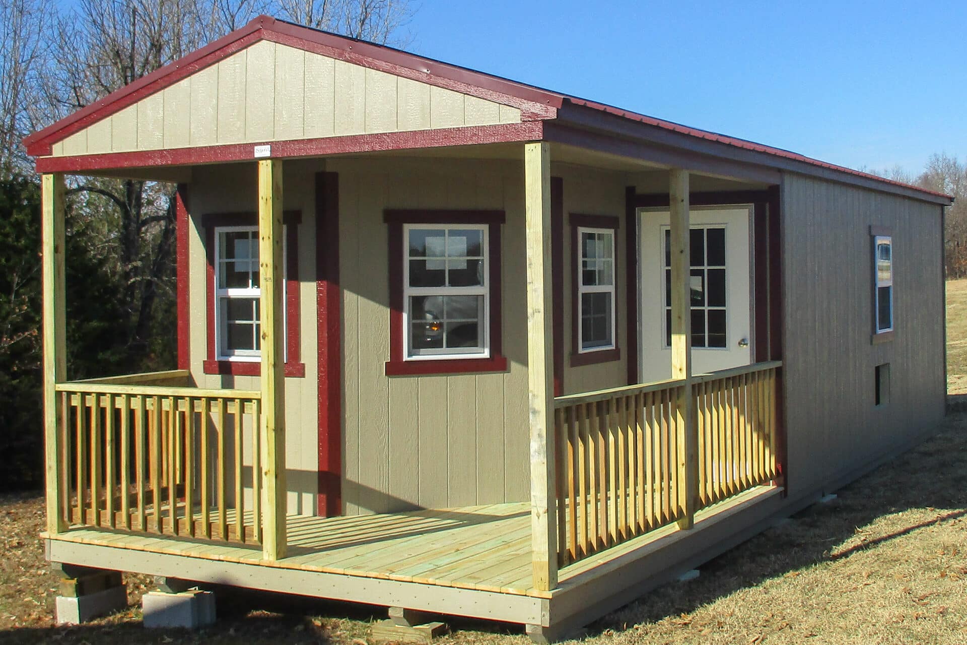 Portable cabin tiny house set on a rural Missouri lot