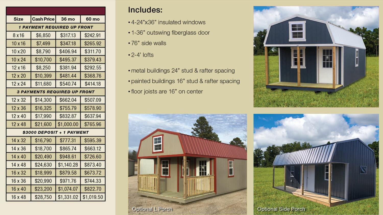 High barn cabin exterior shown for pricing in Missouri