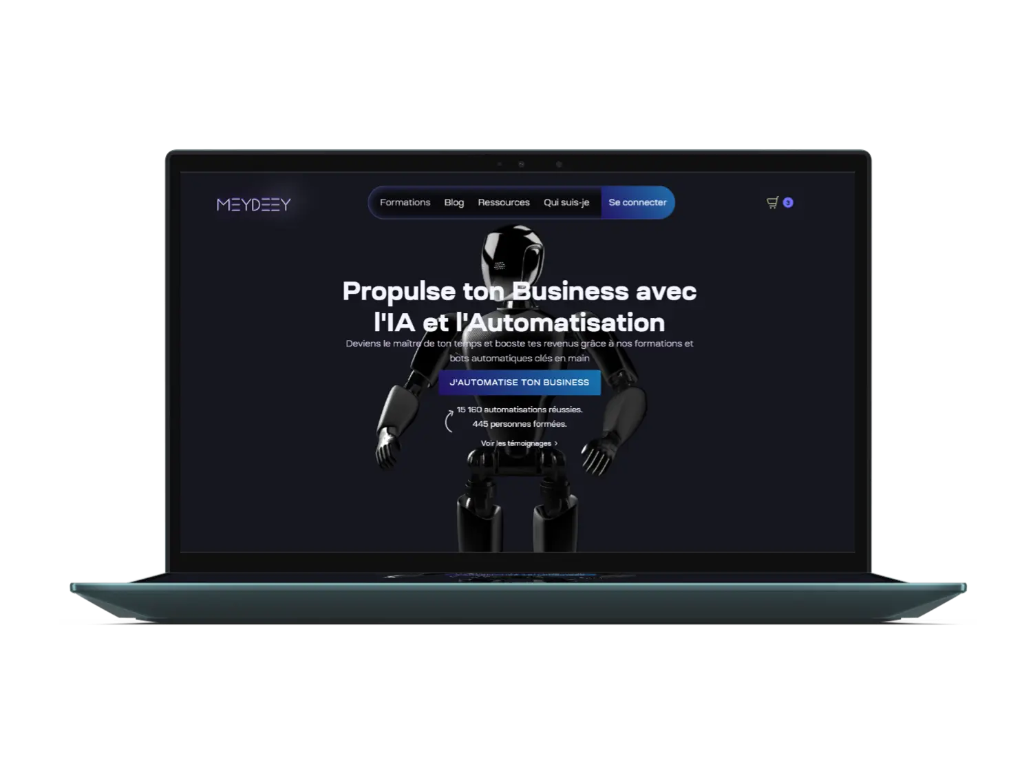 Mockup d'un Macbook qui affiche le site internet d'un vendeur de formation sur les ia