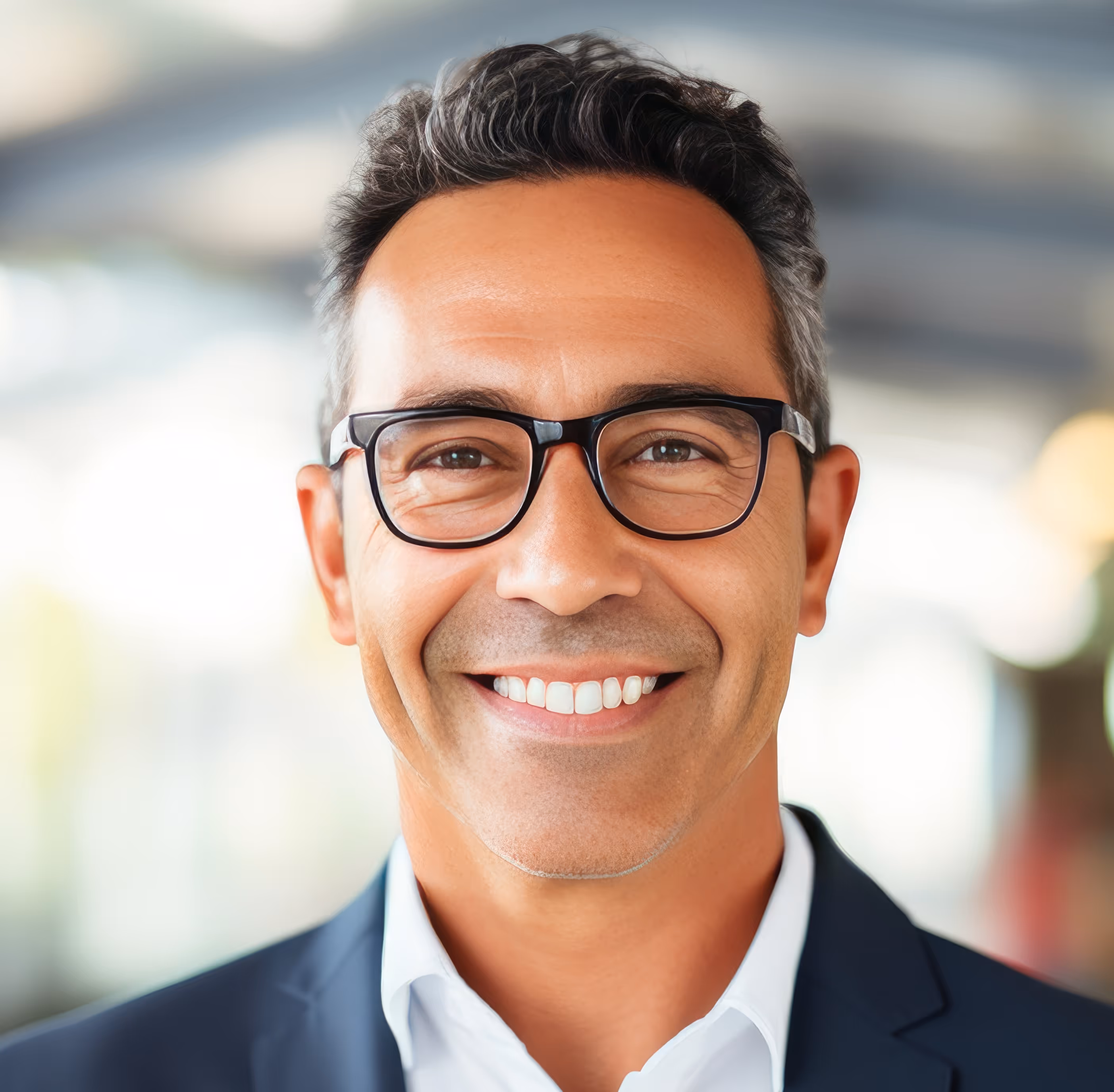 man with glasses smiling
