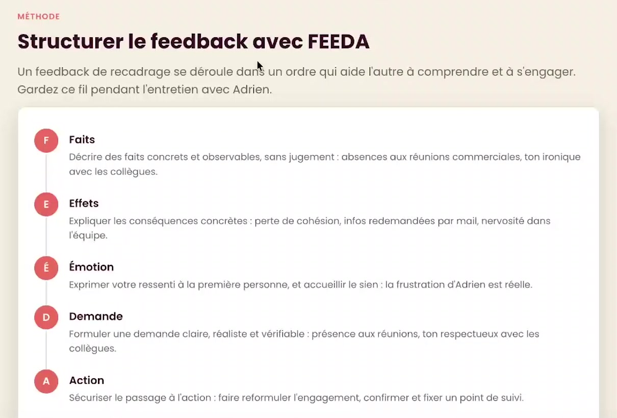 Parcours Practicio : la méthode FEEDA pour structurer un feedback de recadrage