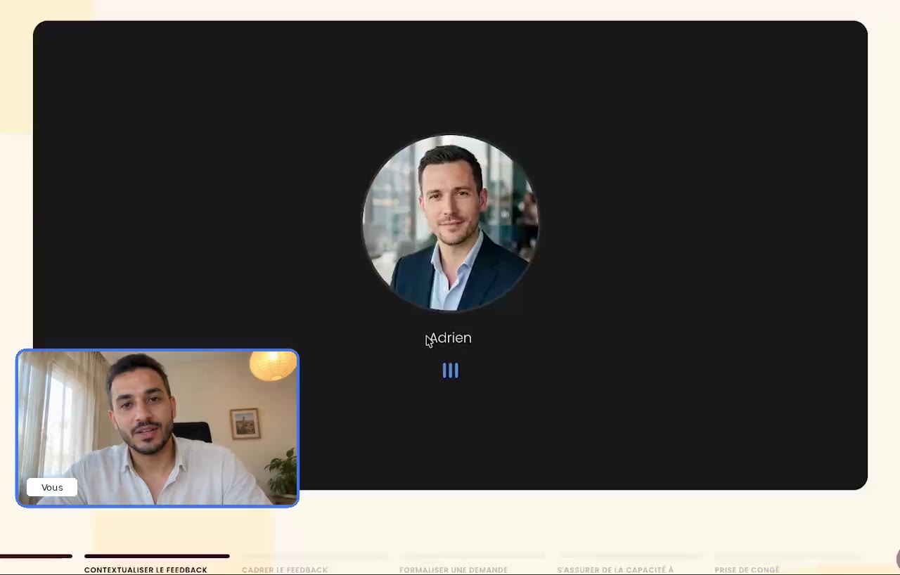 Simulation Practicio : un manager mène un entretien de recadrage face à un interlocuteur virtuel