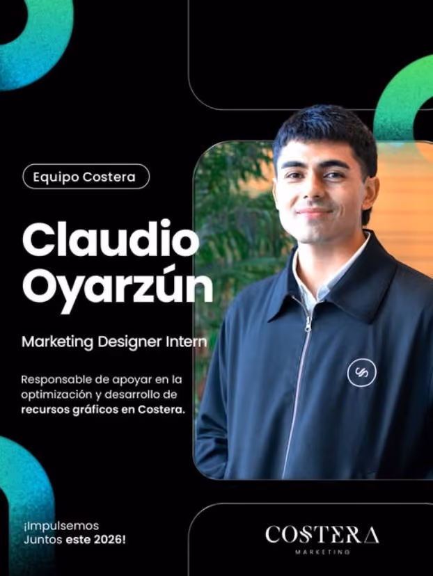 Publicación de Instagram: bienvenida a Claudio Oyarzún, practicante de diseño en Costera