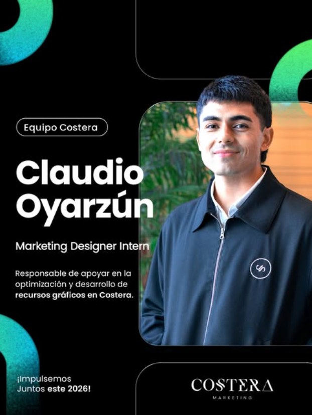 Publicación de Instagram: bienvenida a Claudio Oyarzún, practicante de diseño en Costera