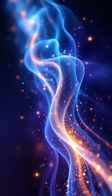 Flowing ribbon of golden and blue light symbolizing consciousness, energy harmony, and the connection to the Higher Self in QHHT® hypnotherapy.