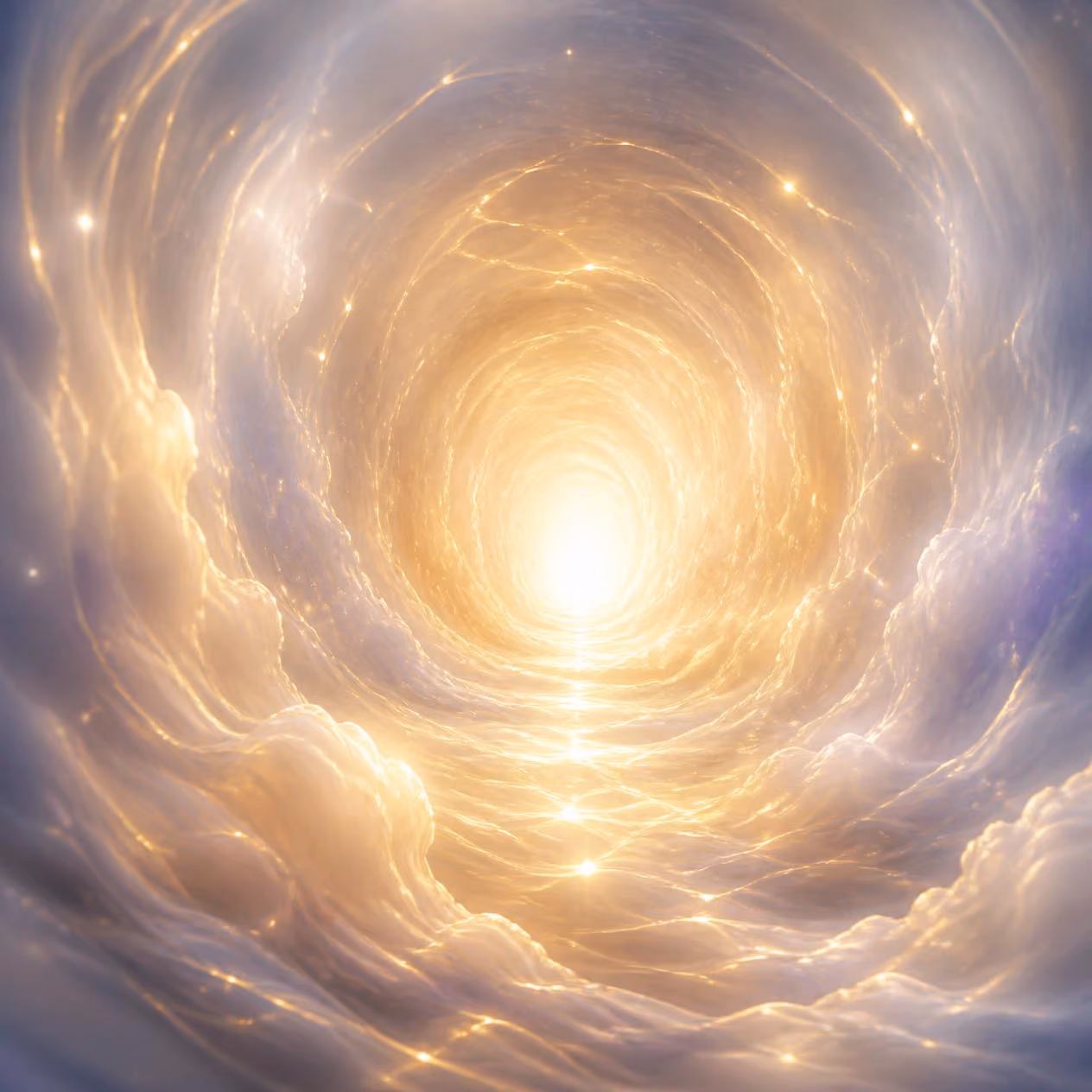 A celestial tunnel opens toward warm golden light, symbolizing inner clarity, renewal, aligned decisions, and lasting transformation.
