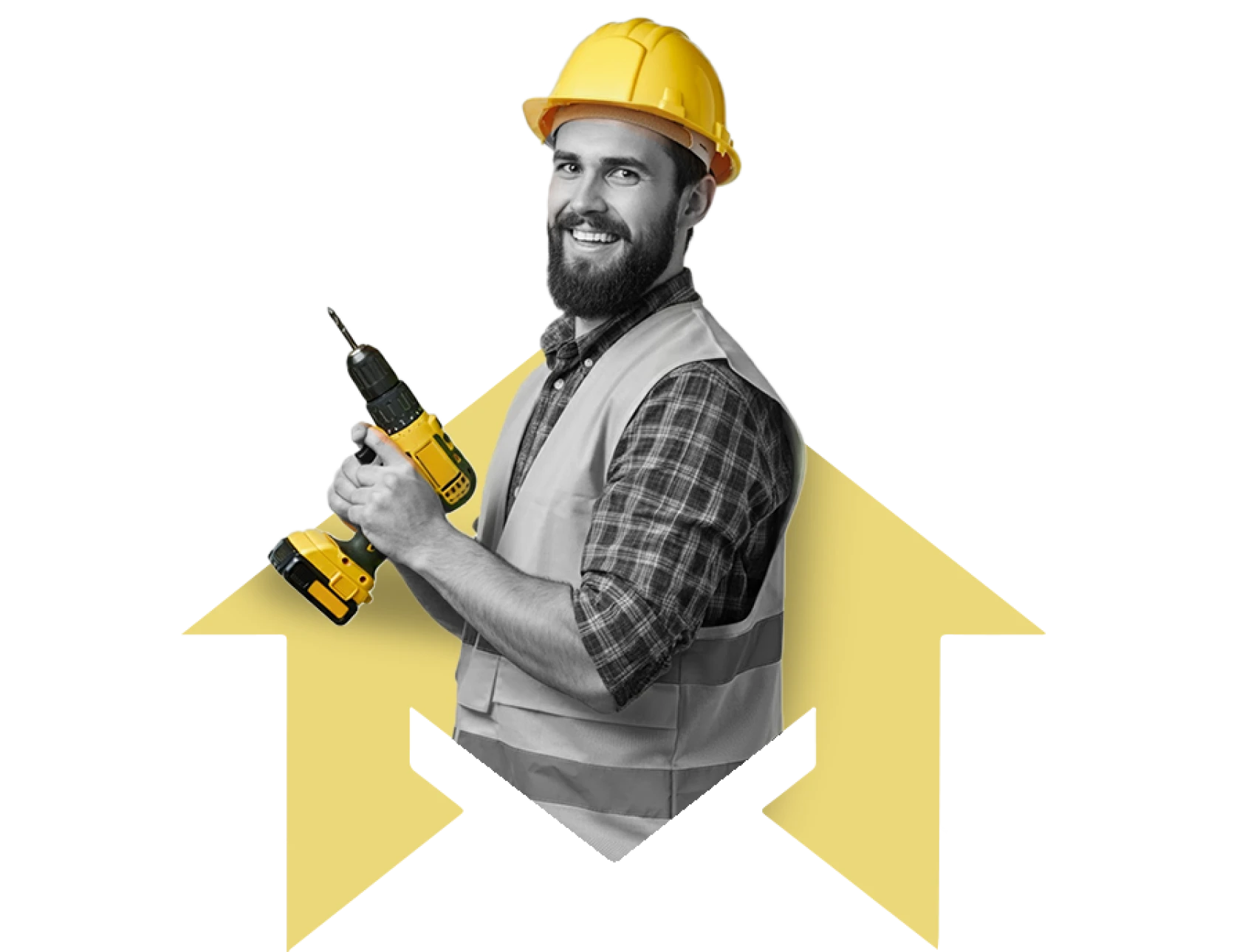 Worker image in front of logo