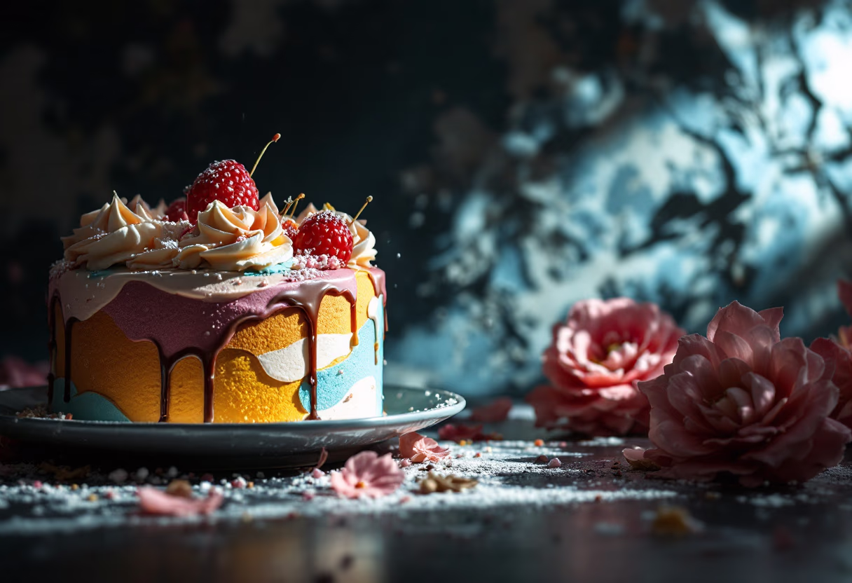 image of a custom birthday cake in an artisan bakery