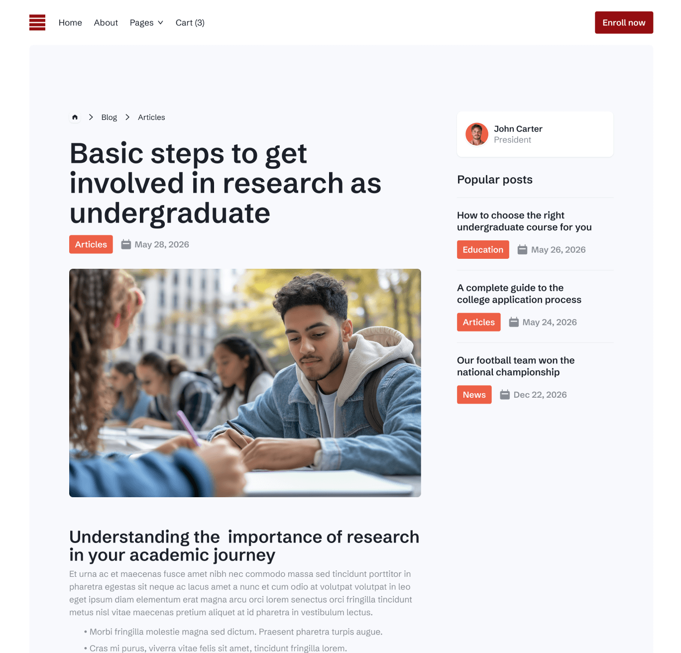 Hero Blog Post Eduhub University Webflow Template | BRIX Template
