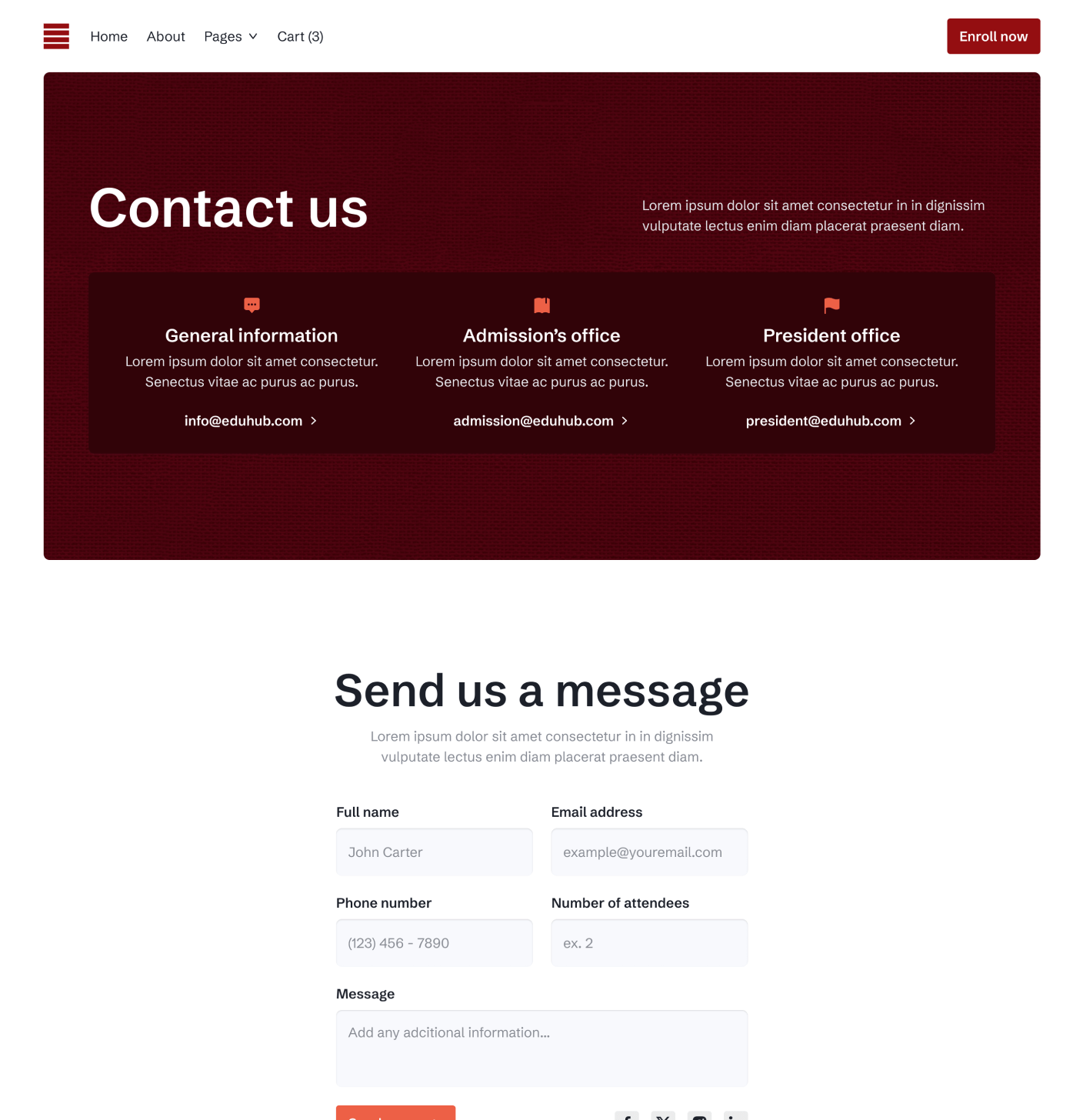 Main Contact V2 Eduhub University Webflow Template | BRIX Template
