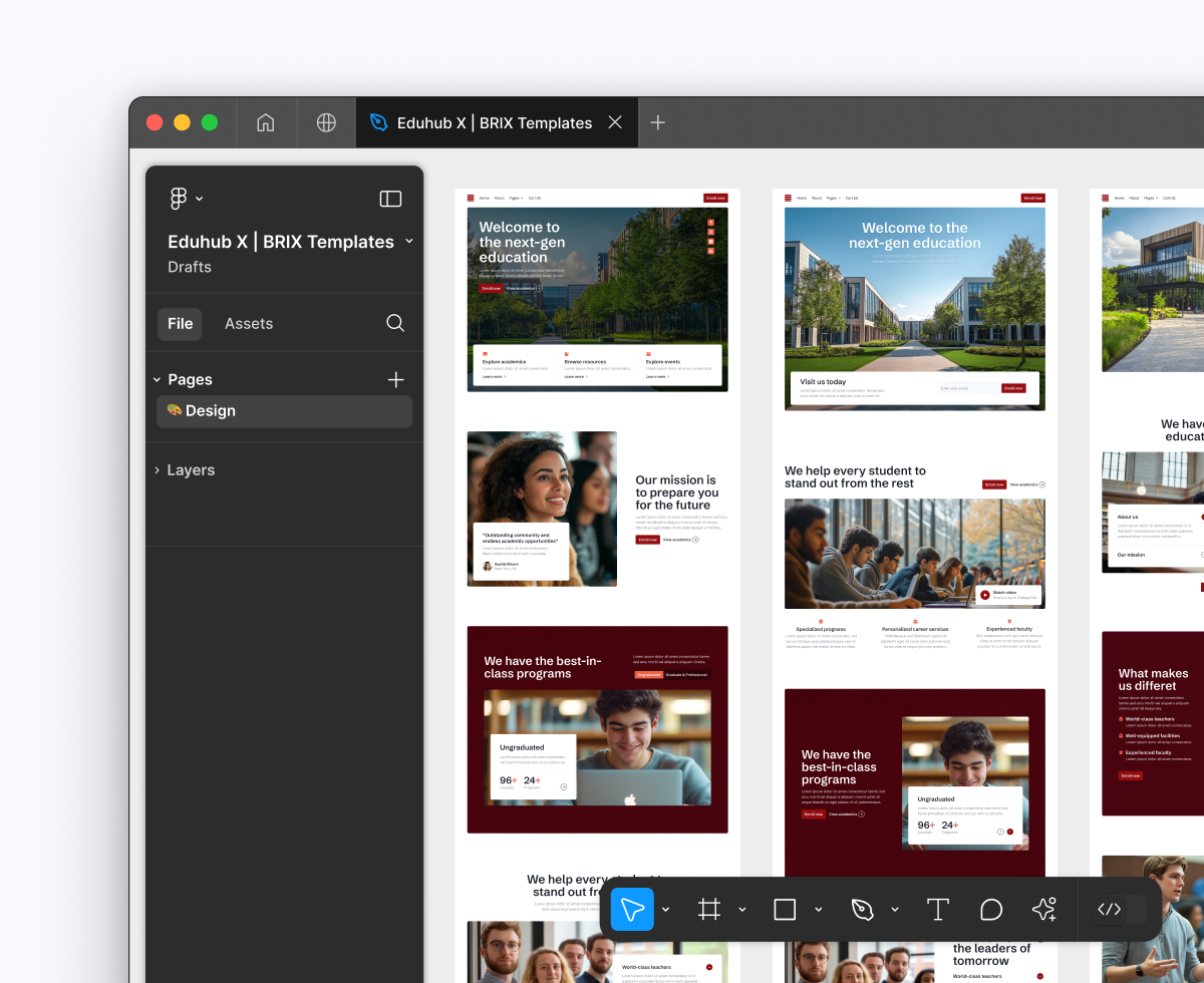 Figma Preview Pages Eduhub University Webflow Template | BRIX Template
