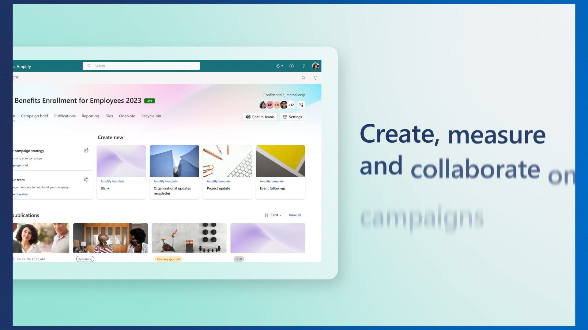 Thumbnail of the video titled "Microsoft Viva Amplify explainer"