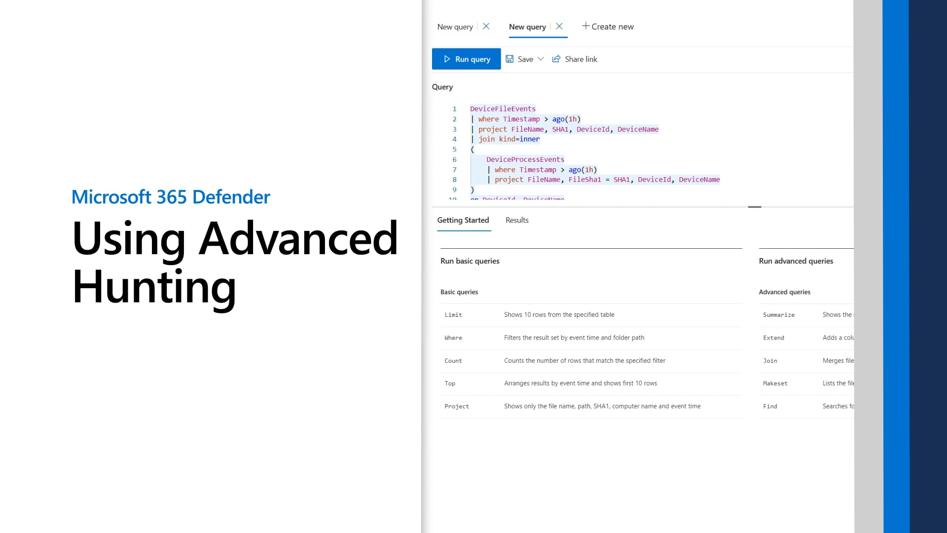 Thumbnail of the video titled "Microsoft 365 Defender: Using Advanced Hunting"