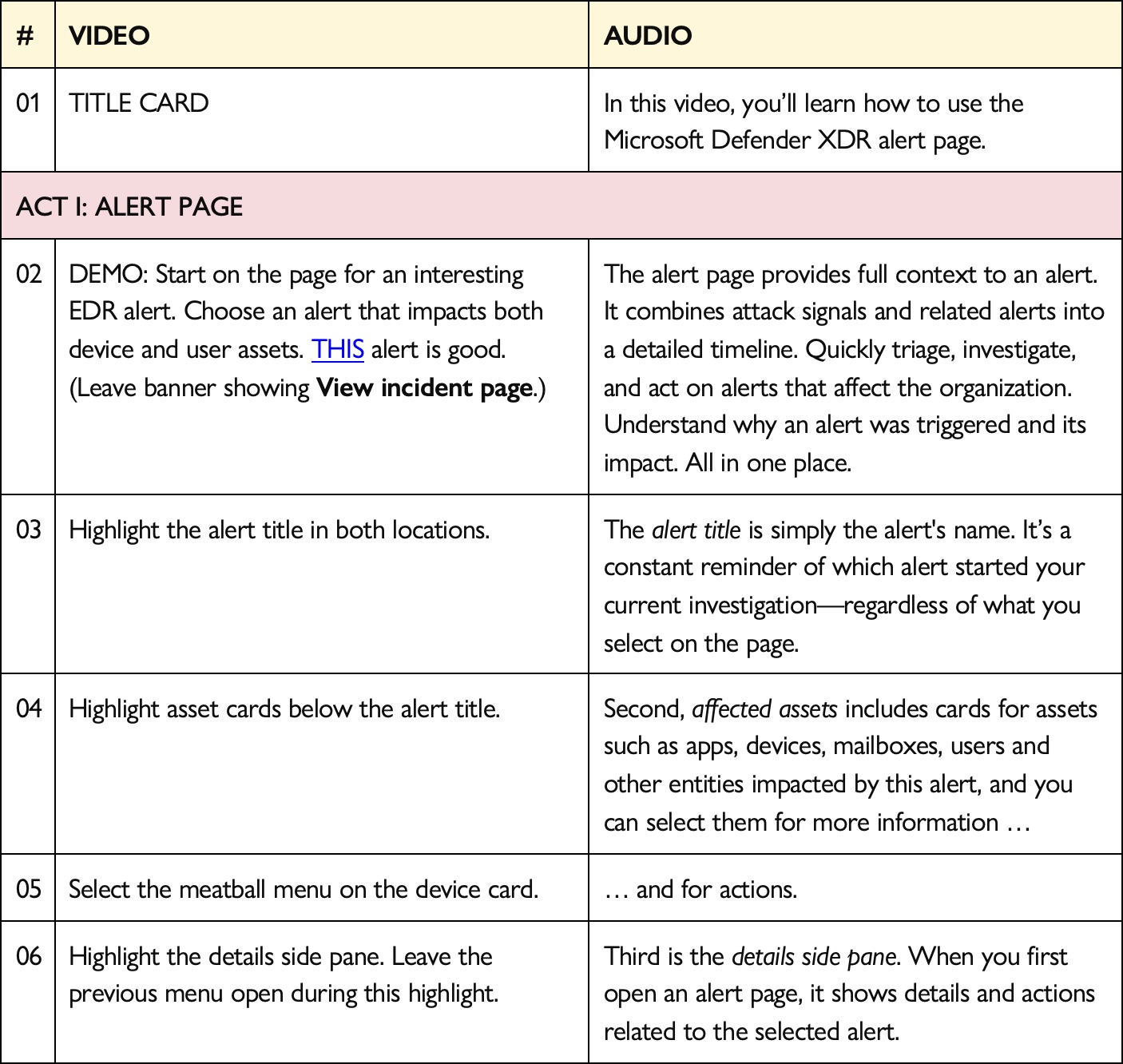 Screenshot of a two-column script