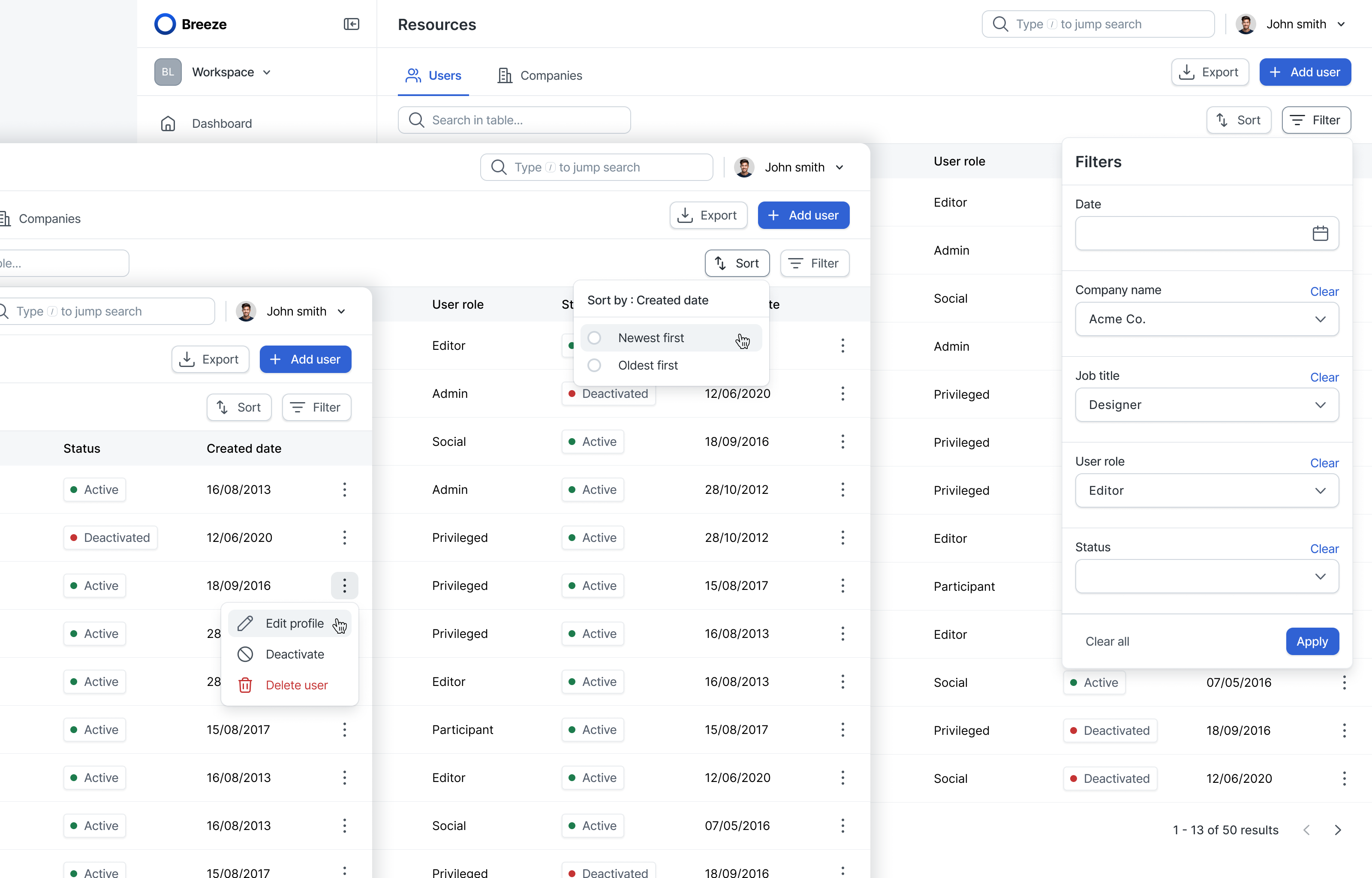 Filters modal design