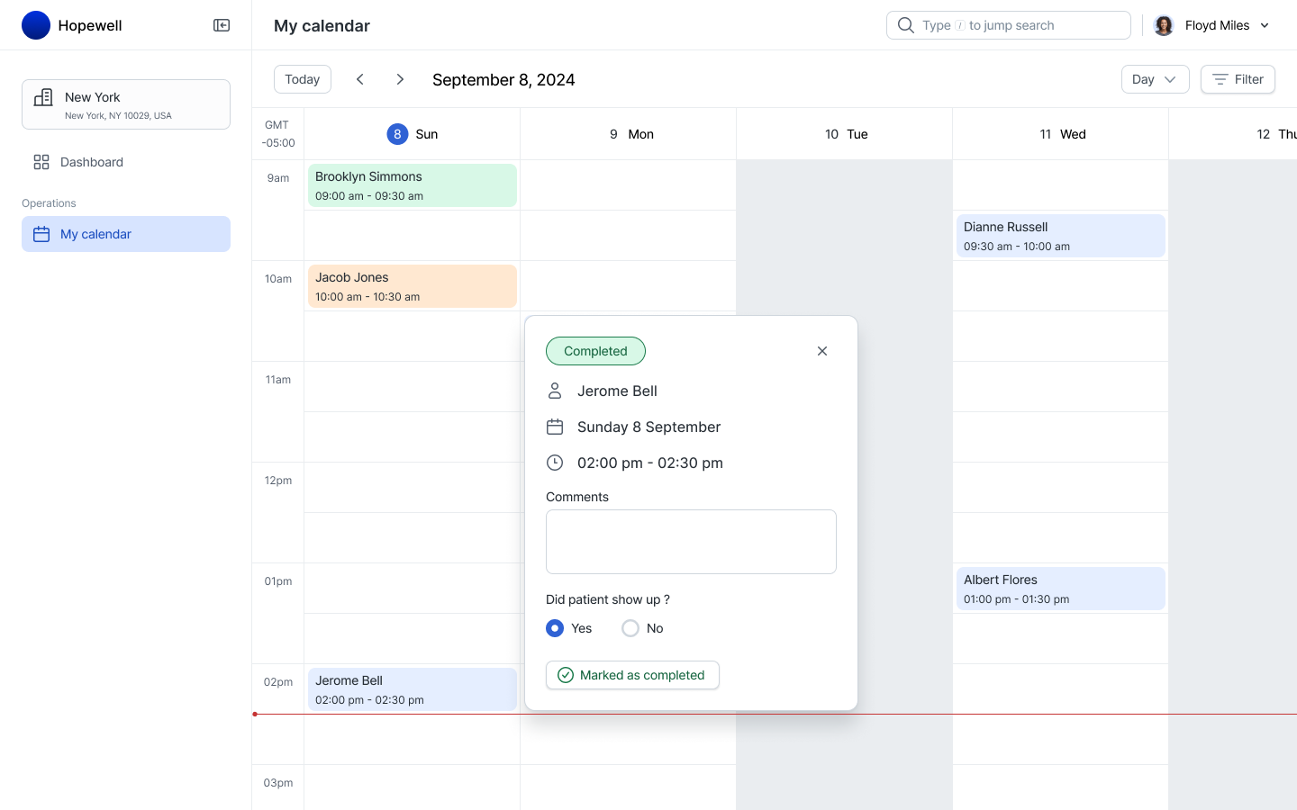 Appointments calendar page design