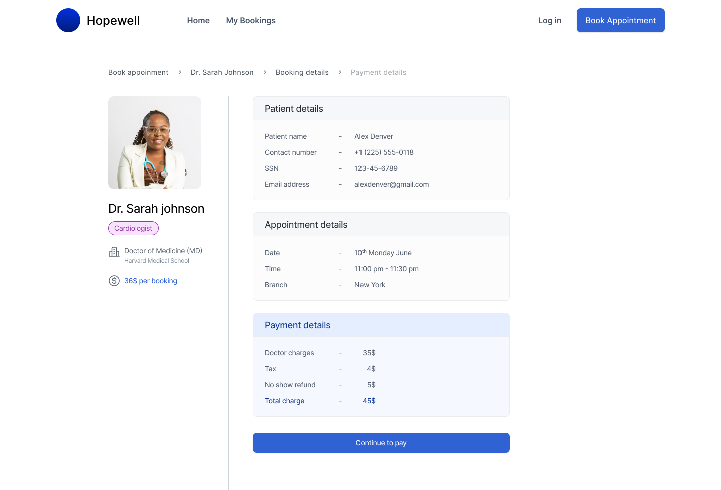 Payment details page design