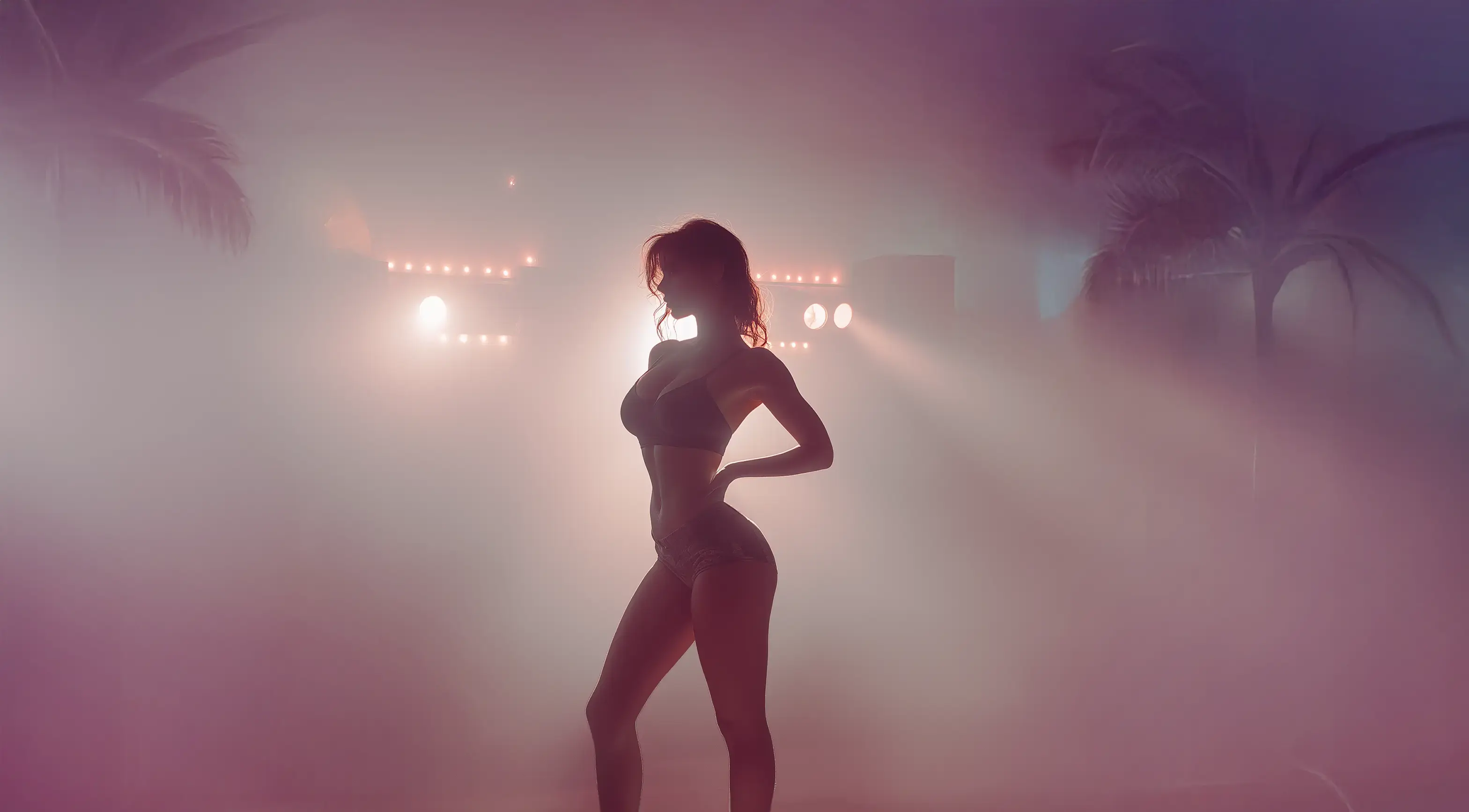Silhouette of model at highlight on the beach