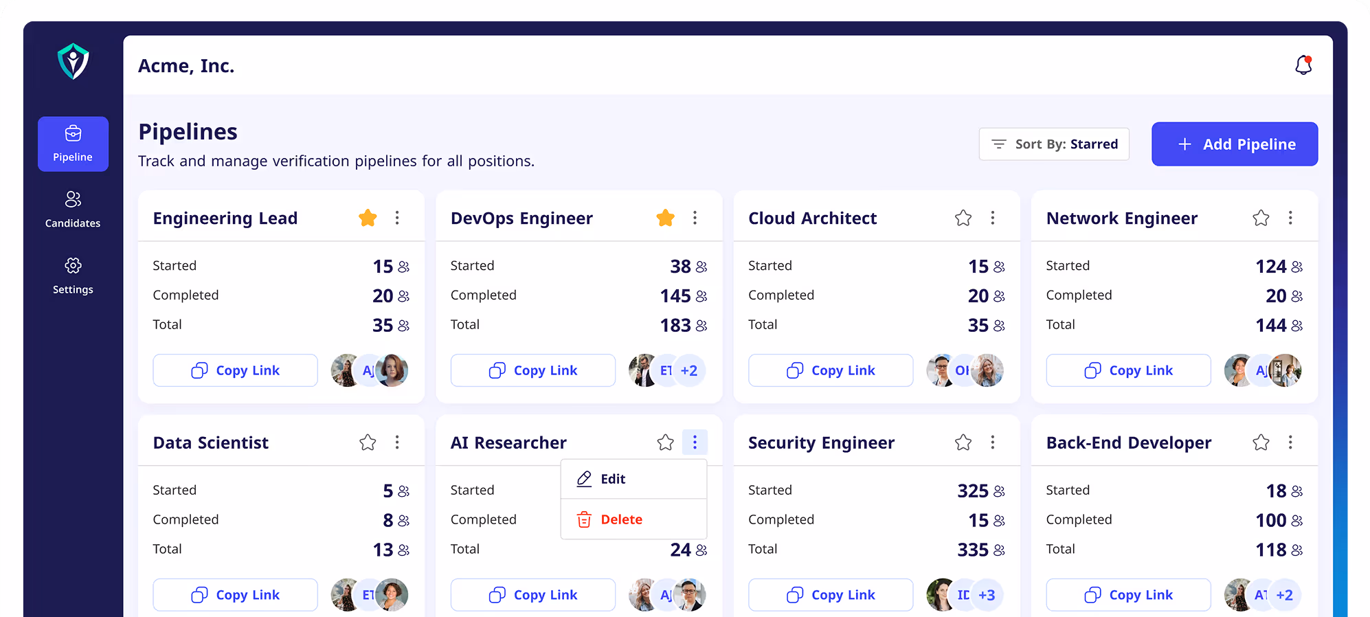 A screenshot of the Integrity Hire application