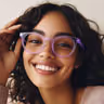 Joyful Woman with Purple Glasses Lummi AI