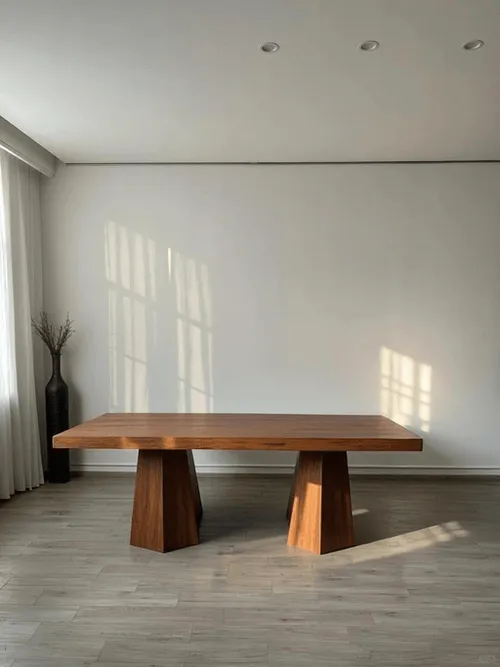 A custom pedestal dining table by Shohaus, crafted from solid hardwood with a unique sculptural base that balances contemporary aesthetics and artisanal craftsmanship.