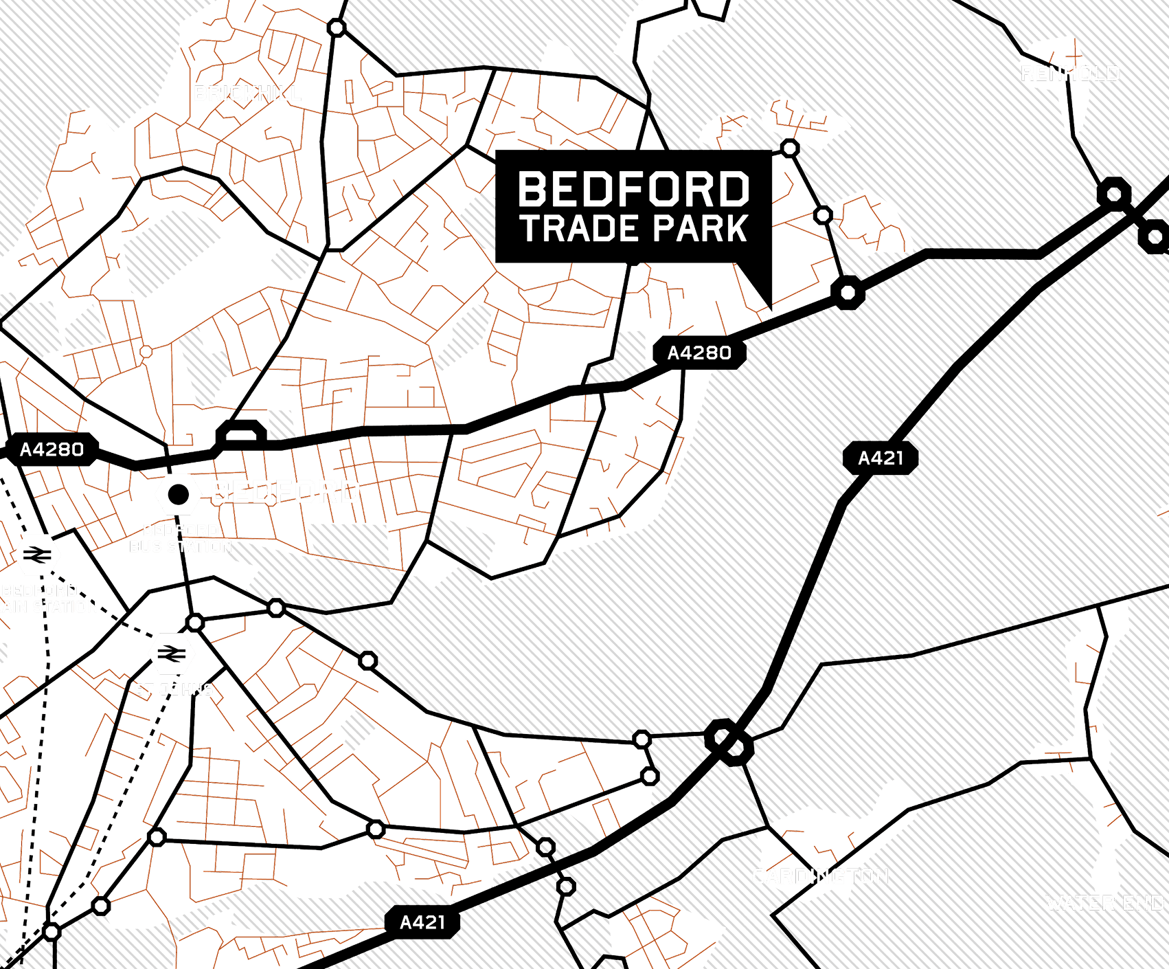 Vector Map showing where Bedford Trade Park is Located