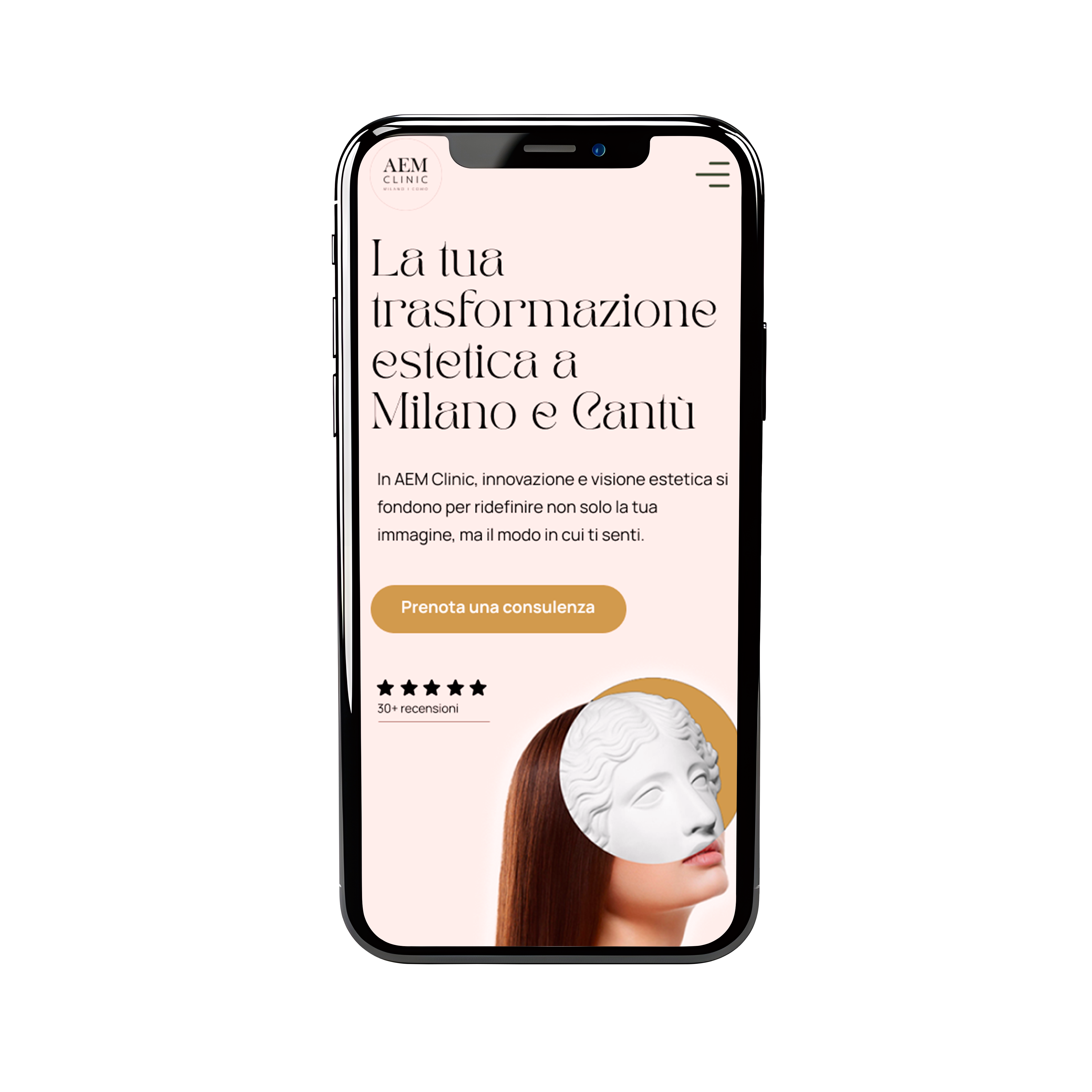 Mockup sito mobile: esempio di homepage da mobile con titolo, paragrafo e CTA.