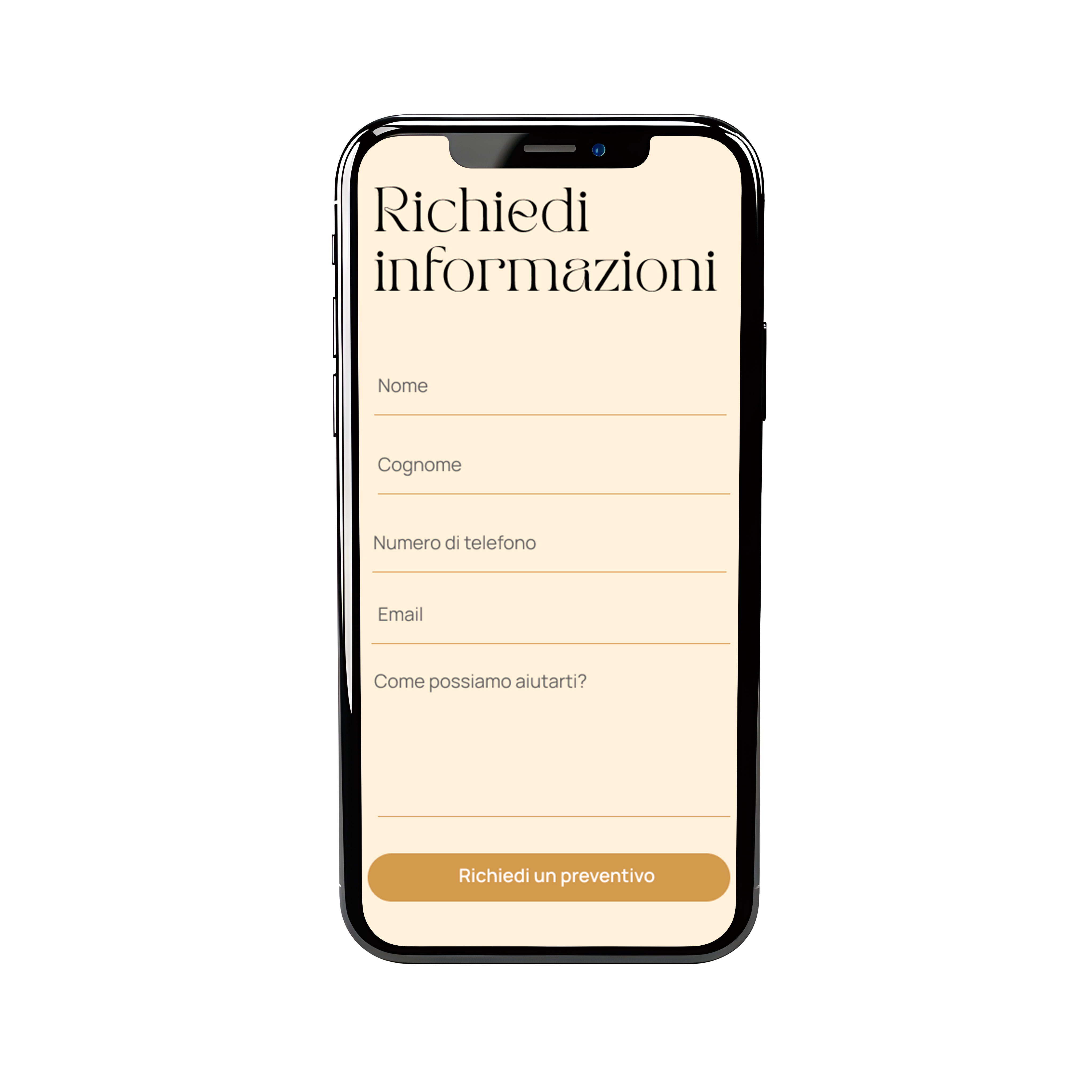 Mockup sito mobile: schermata mobile del form di conattto in ogni pagina.