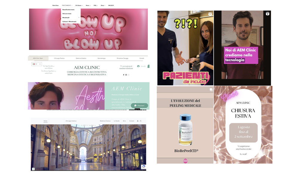 Schermate di esempio della vecchia comunicazione del cliente e alcune dei competitor.