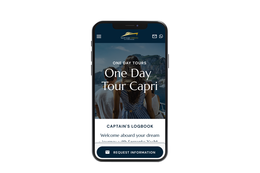 Mockup sito mobile: esempio della viewport della pagina dell'itinerario One Day Tour Capri con titolo e cta in posizione fixed.