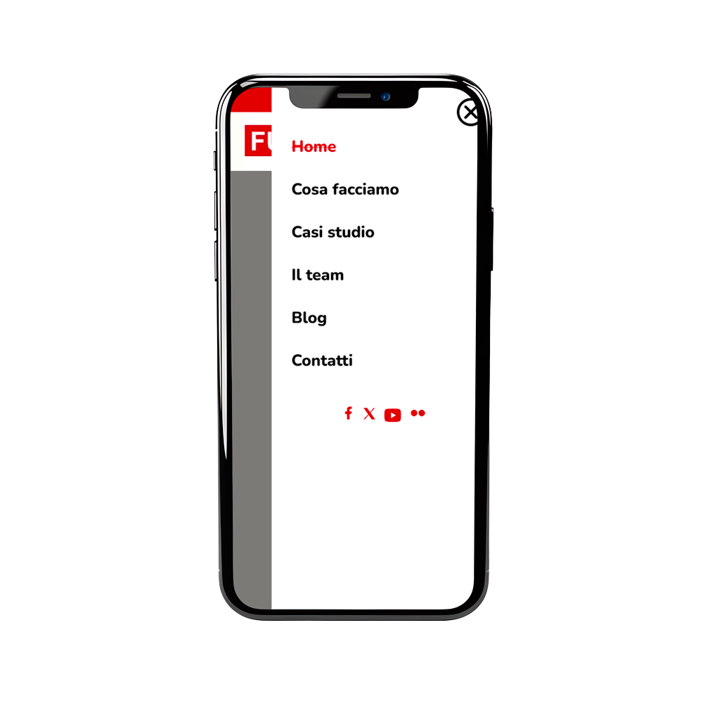 Mockup sito mobile: esempio della menu visto da telefono.