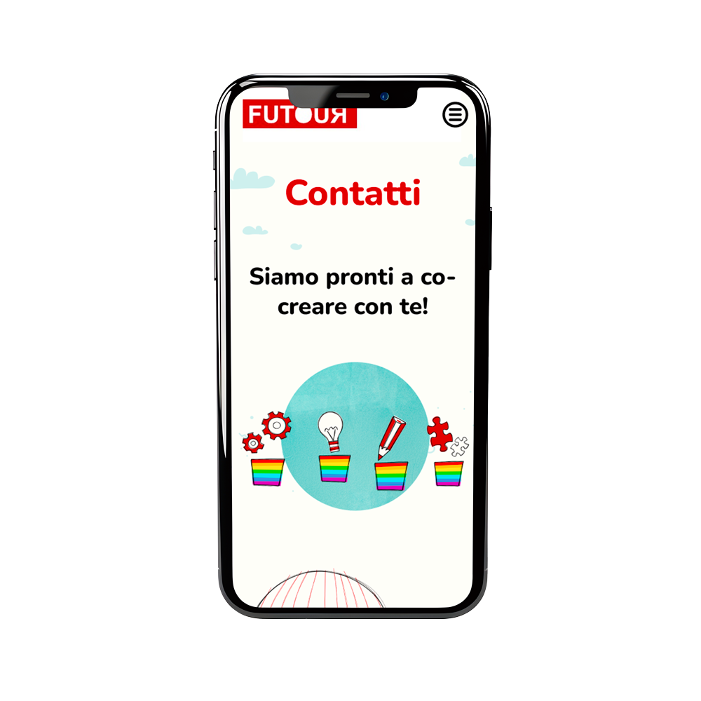 Mockup sito mobile: esempio della pagina contatti vista da telefono.