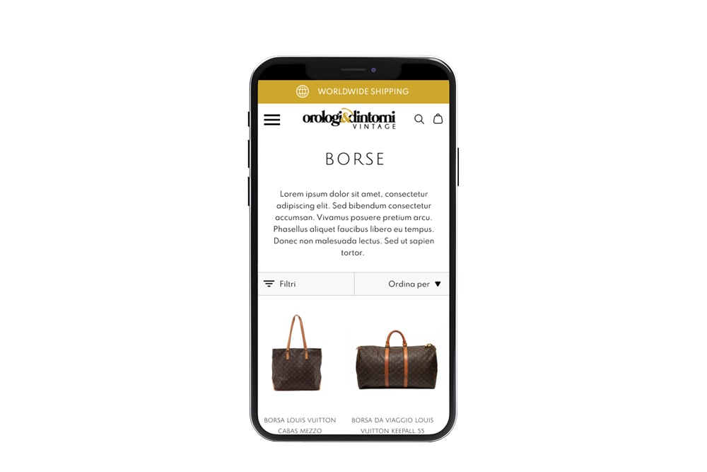 Mockup sito mobile: dettagli della pagina listing vista da mobile.
