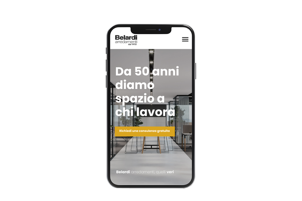 Mockup mobile: esempio della viewport della homepage vista da telefono.