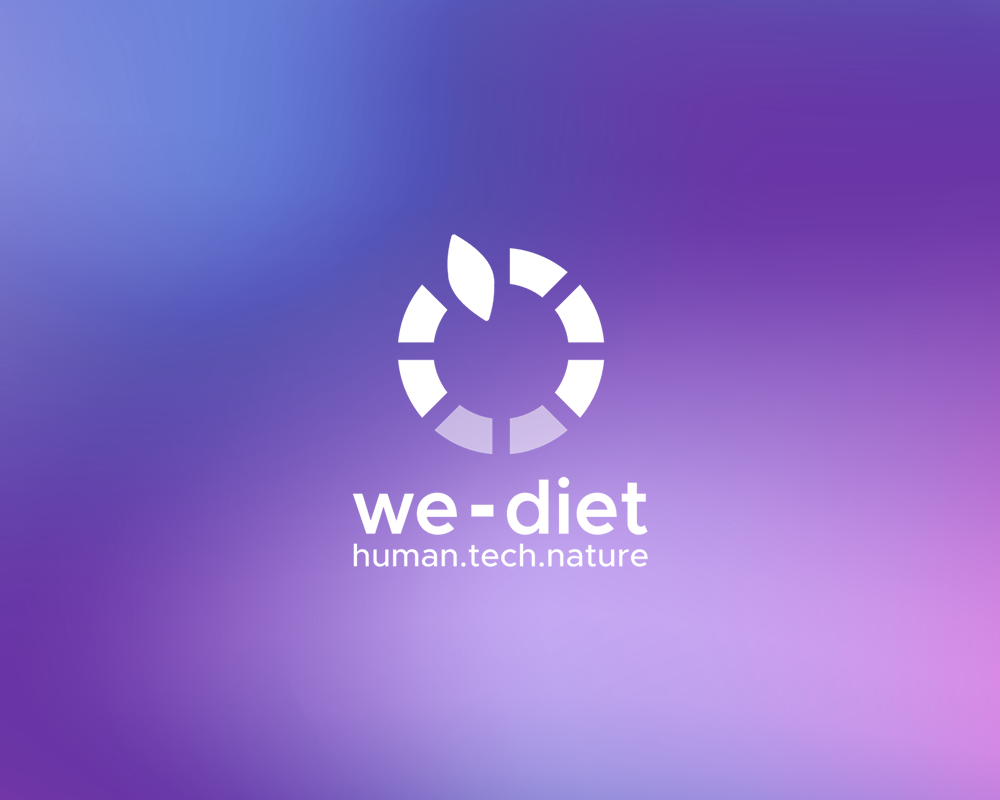 Immagine rappresentativa del cliente we-diet, con logo bianco su sfondo di gradienti viola.