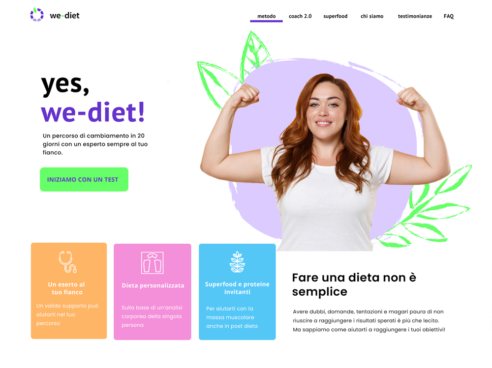 Mockup sito web: esempio di prima stesura della homepage con grafica inclusiva e slogan diverso.