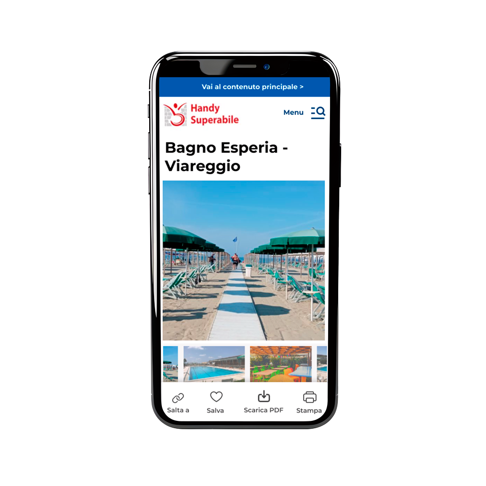 Mockup progressive web app: schermata della scheda di uno stabiliimento balneare viewport.