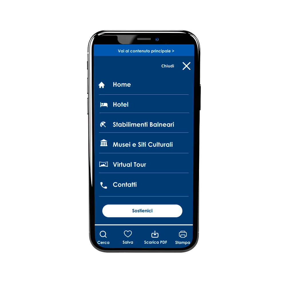 Mockup progressive web app: schermata del menu da mobile.
