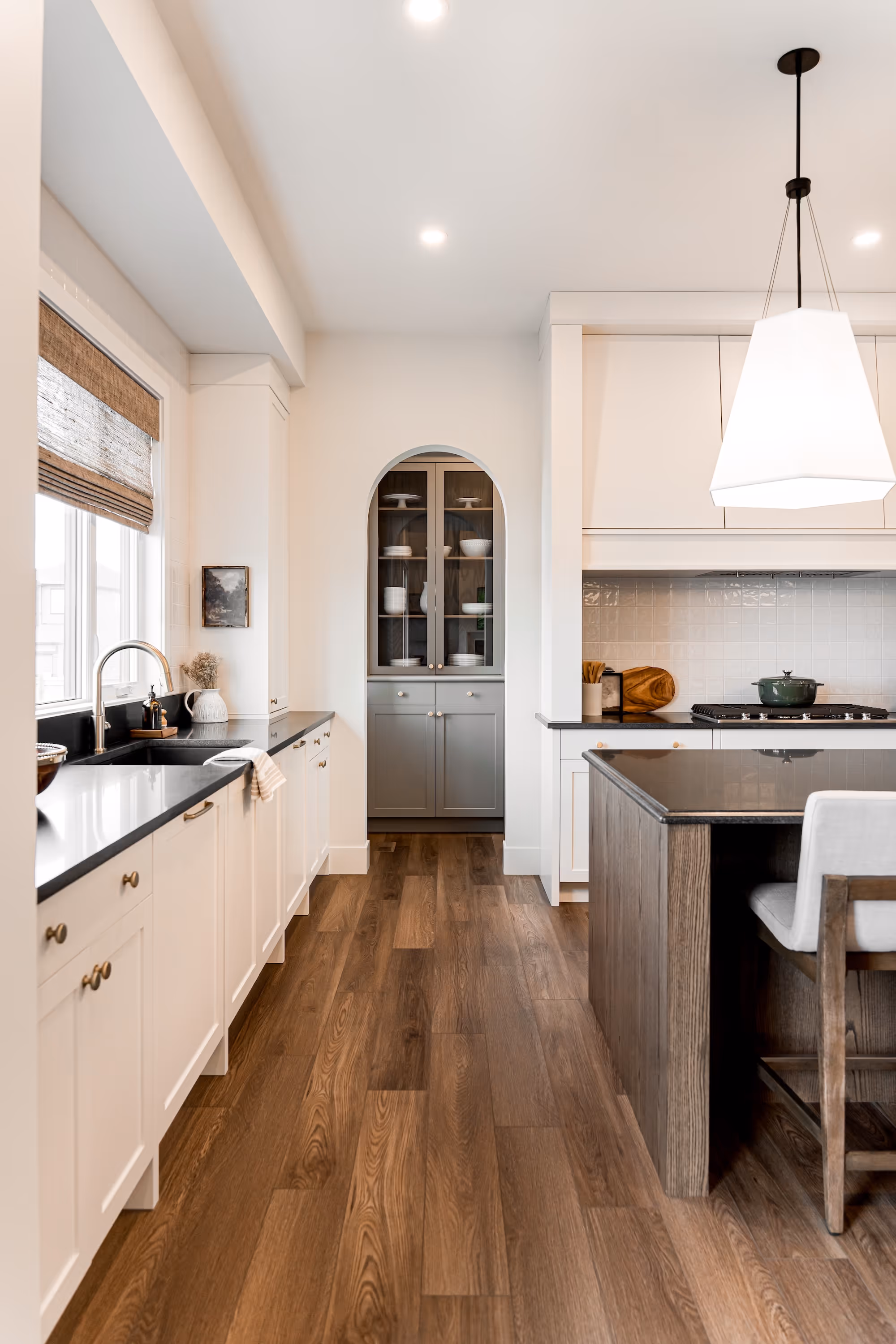 Kitchen with island and natural light