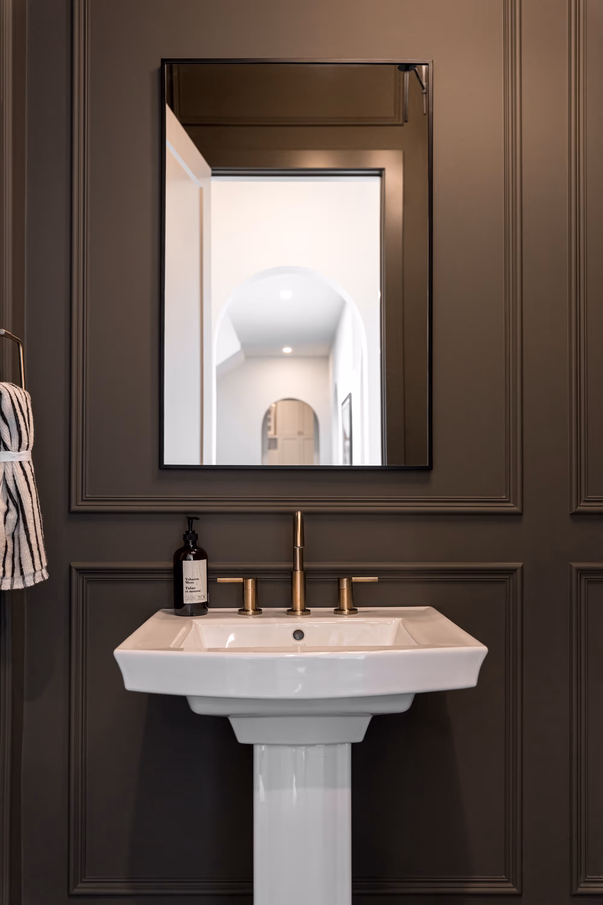 Vanity in a dark bathroom